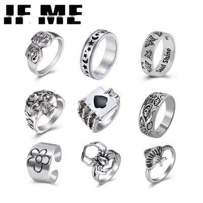 Mond Sterne Vintage Ringe Poker Spades für Frauen Punk Vintage Trendy Pilz Spinne Augen Ring Kleine Gänseblümchen Paar Party Schmuck
