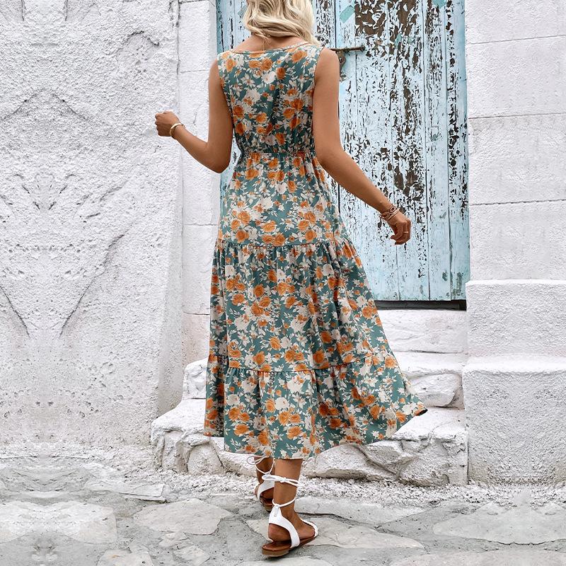Summer Casual Getaway with Floral Print Sleeveless Dress
