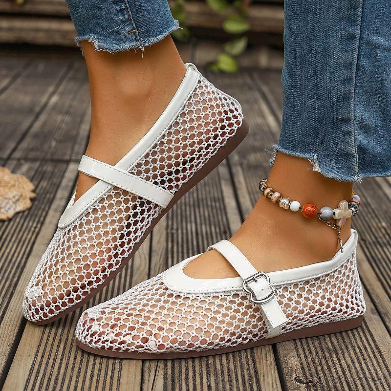 Atmungsaktive Einzel-Schuhe mit weicher Sohle für Damen, Neuer Stil, Flach, Durchbrochene Mesh-Schuhe, Mary Jane Einzel-Schuhe