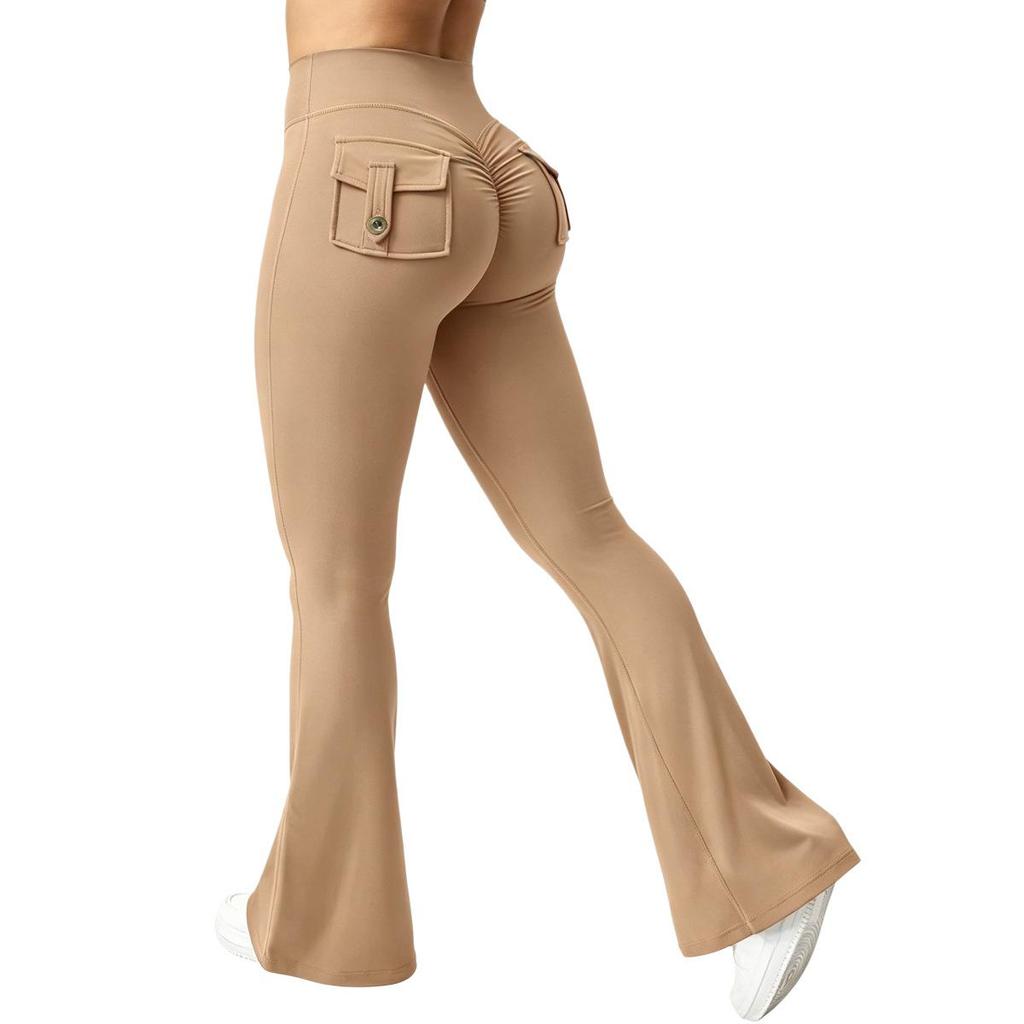 Custom Outdoor Peach Yoga Flare Pants - Stylish, Pocketed, Sport & Workwear for Women