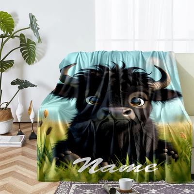 Custom Name Cow Theme Printed Blanket - Perfect for Couch, Bed, Travel & Outdoor Use | Machine Washable, Cozy & Durable.