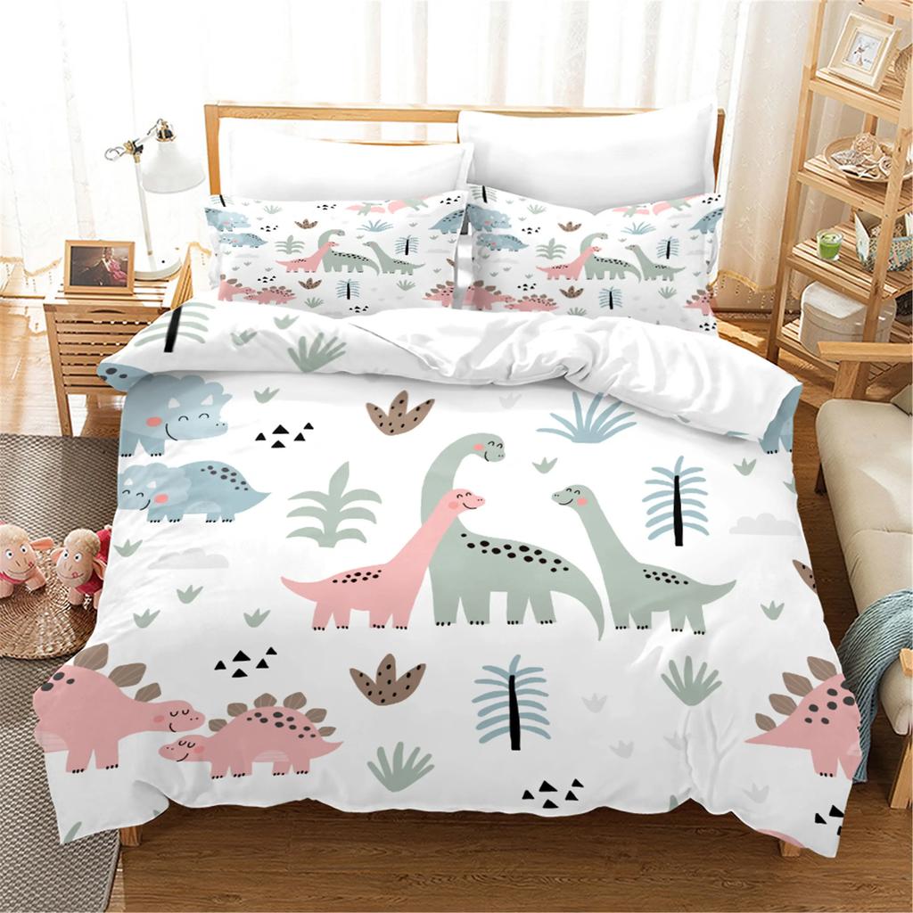 Carton Dinosaur Soft Duvet Cover King Quen Children Kids Jurasic World Stegosaurus Tyranosaurus Beding Set 2/3pcs Polyester Comfortable Quilt Cover