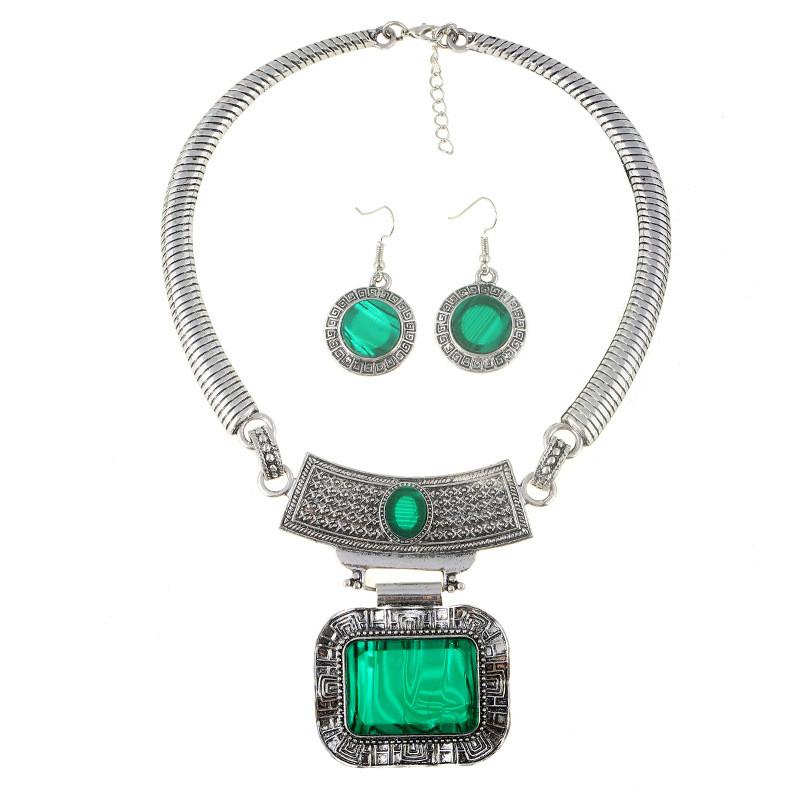 Geometric Alloy Necklace Earrings With Vintage Finish For Boho Fashion And Daily Wear