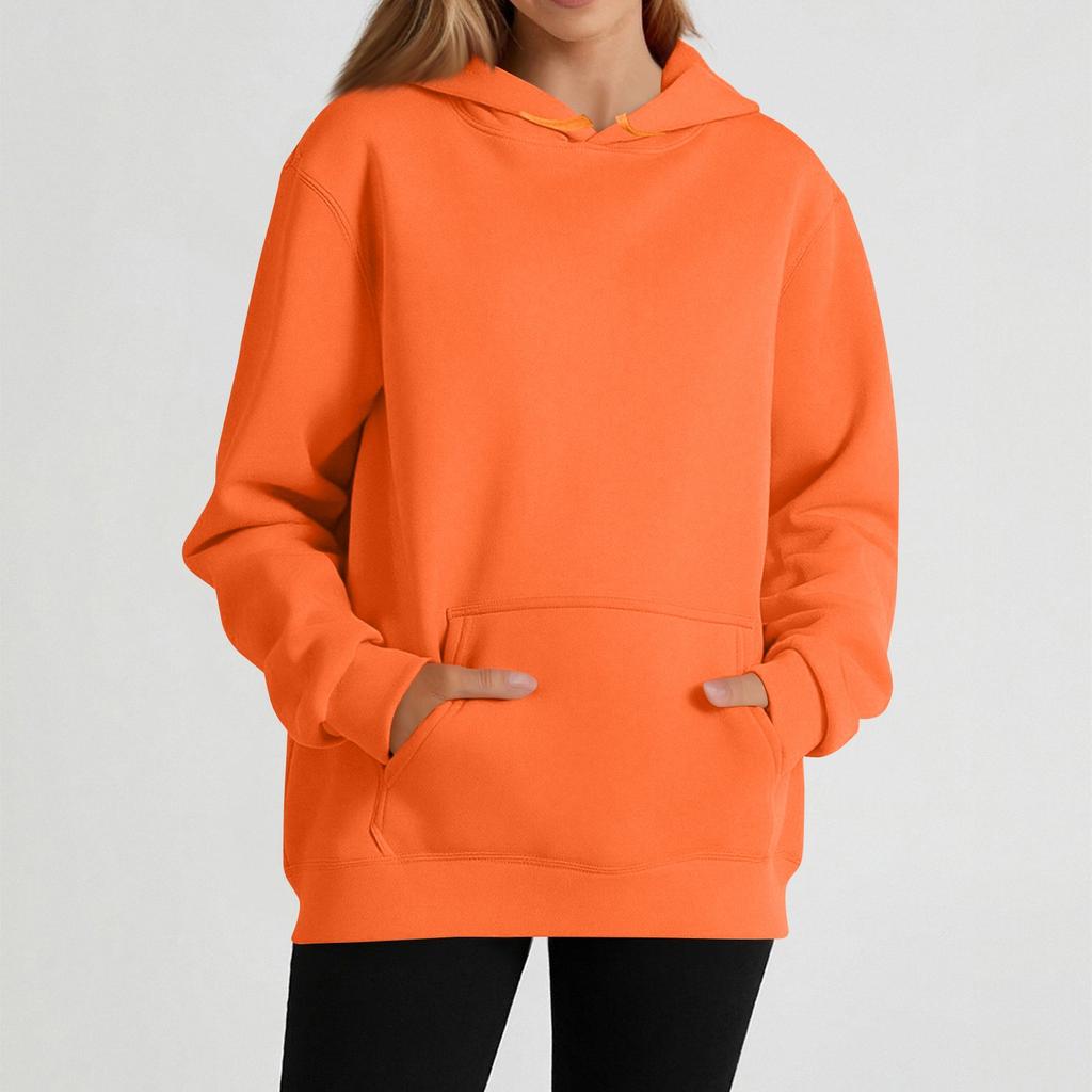 Women's casual long-sleeved solid color hooded sweatshirt