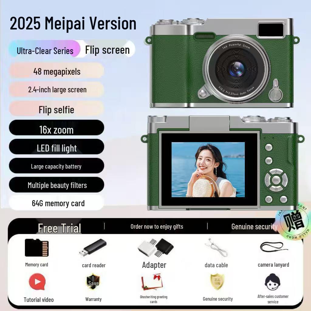 Retro Foldable Screen CCD Camera with 16x Zoom and HD Portable Pocket Recorder