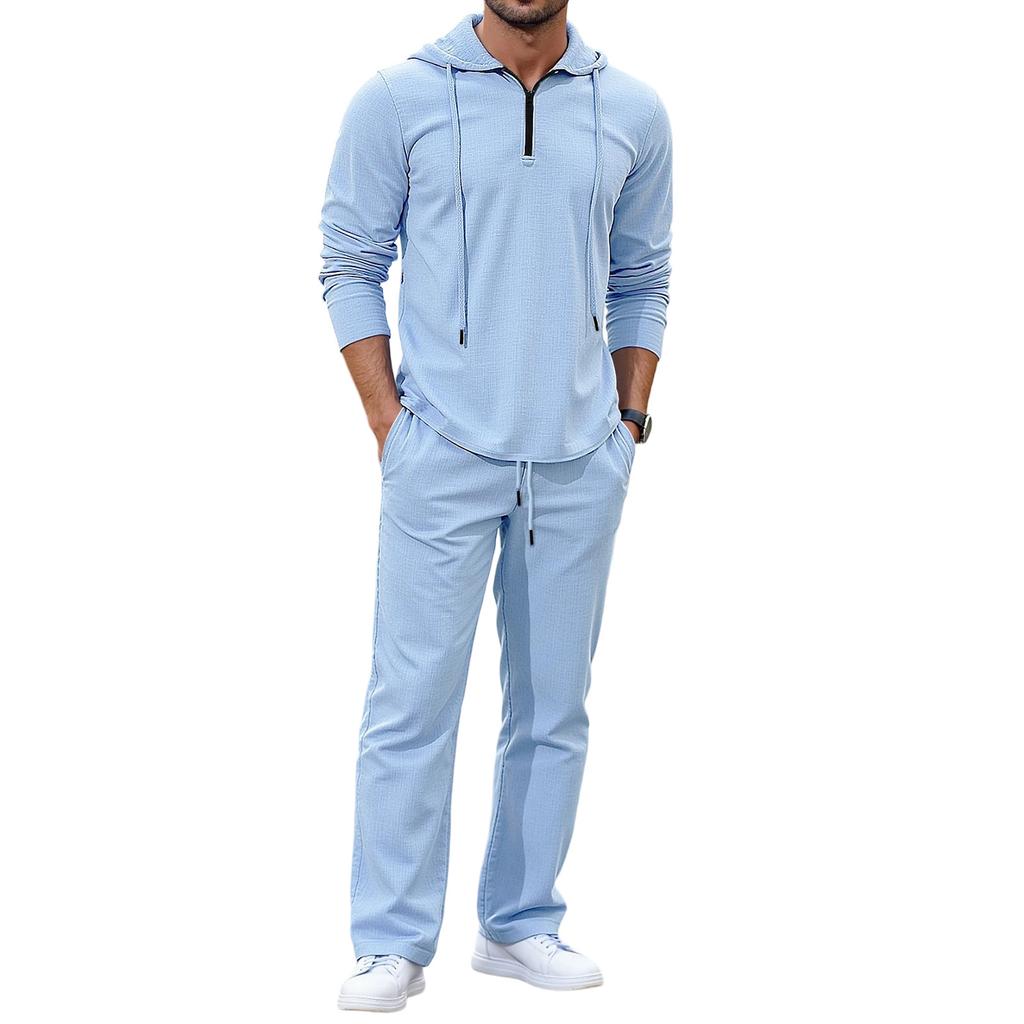 Men  Leisure  Hooded Hood  Half Zipper  Upper Garment  Trousers  Set