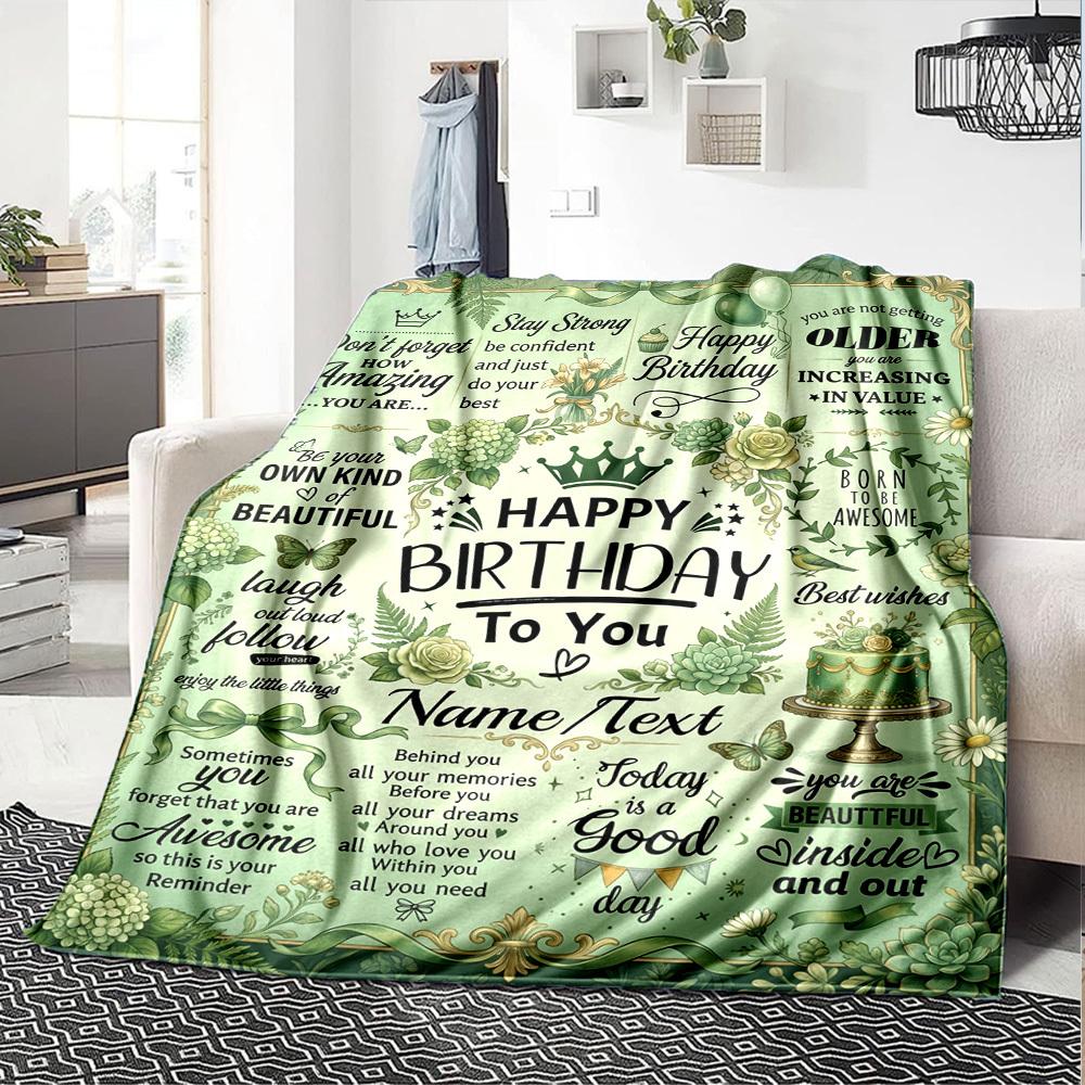 Happy Birthday Celebration Blanket Personalized Name Soft Warm And Versatile For Sofa Bed Office And Travel Machine Washable Comfortable In All