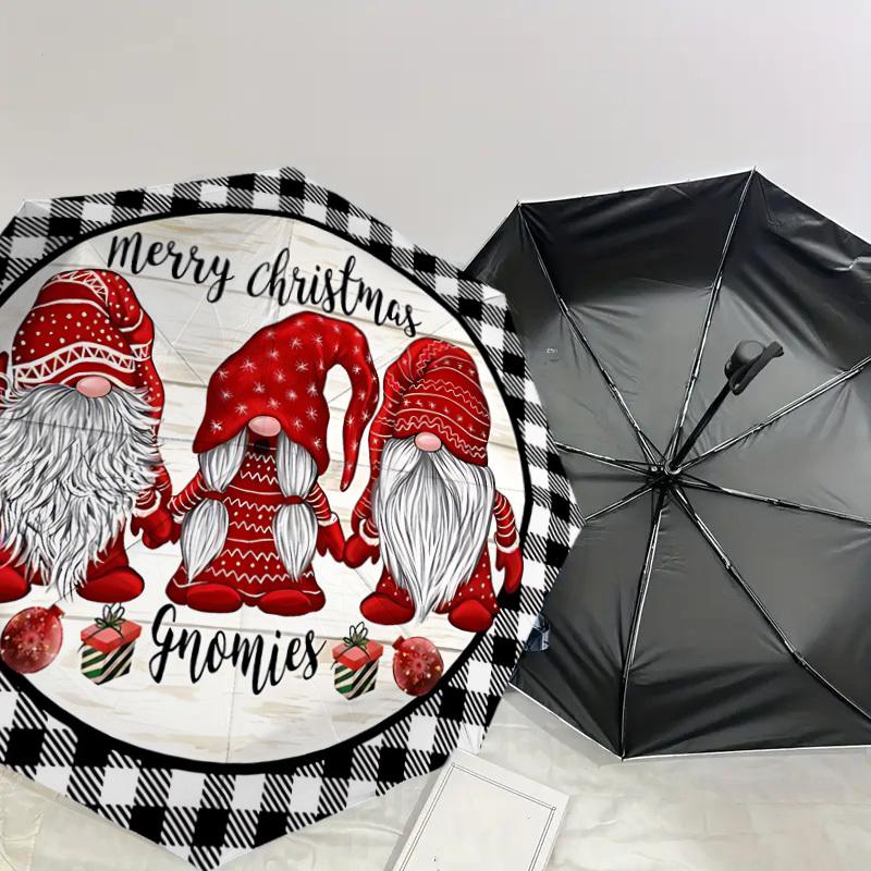 1PC Gnomies Merry Christmas Umbrella-8-Rib Reinforced, Automatic Open, Lightweight & Durable, Cute Fashion Accessory for Outdoor, Beach or Casual Use,