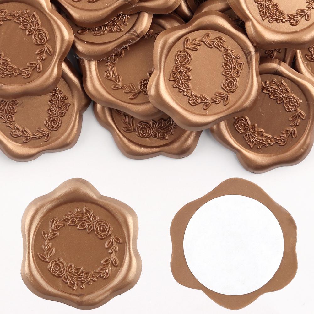 30 st Vaxsigillklistermärken (6 grundläggande stil) Fjäder, Rosett, Krans, Hjärta Självhäftande Kuvertförslutningsstickers för Bröllopsinbjudan