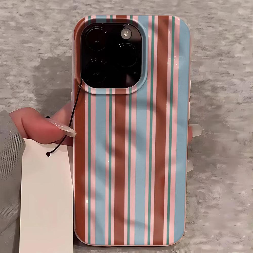 Luxurious Green Purple Stripes Phone Case For iPhone 17 14 15 Pro Max 13 12 11 16 15 Plus Air Concave Convex Silicone Soft Cover