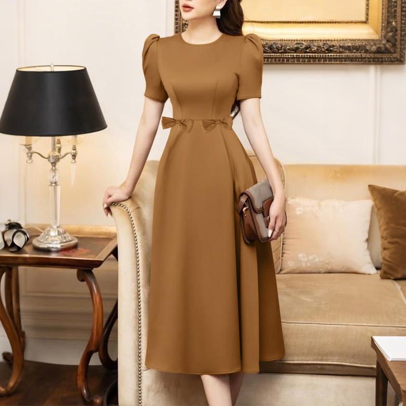 ZANZEA Women Casual Round Neck Solid Color Summer Short Sleeve Dress