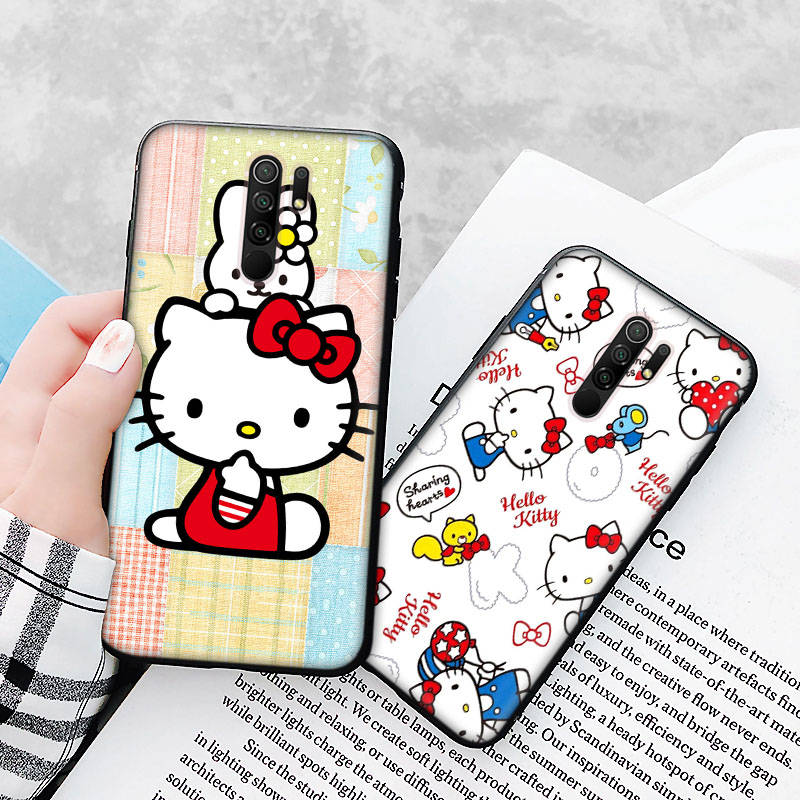 H-8 Schöne Hello Kitty Schwarze Sofe-Hülle für iPhone 16 15 Plus 14 13 Mini 12 11 Pro 8 6 6S SE 5 XR XS Max Realme C30 C33 C32 9I VIVO V29 V27 V23 Y36