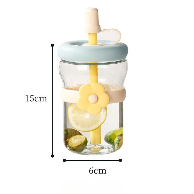 Flower Cup High Aesthetic Glass Portable Straw Cup Water Cup