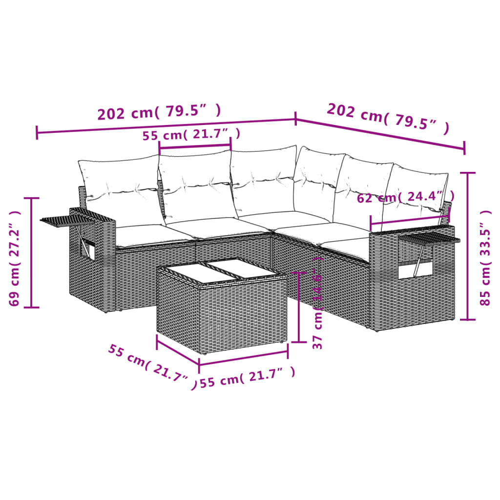 Vidaxl 6-Cz. Set di Mobili da Giardino con Cuscini, Polyrattan Nero