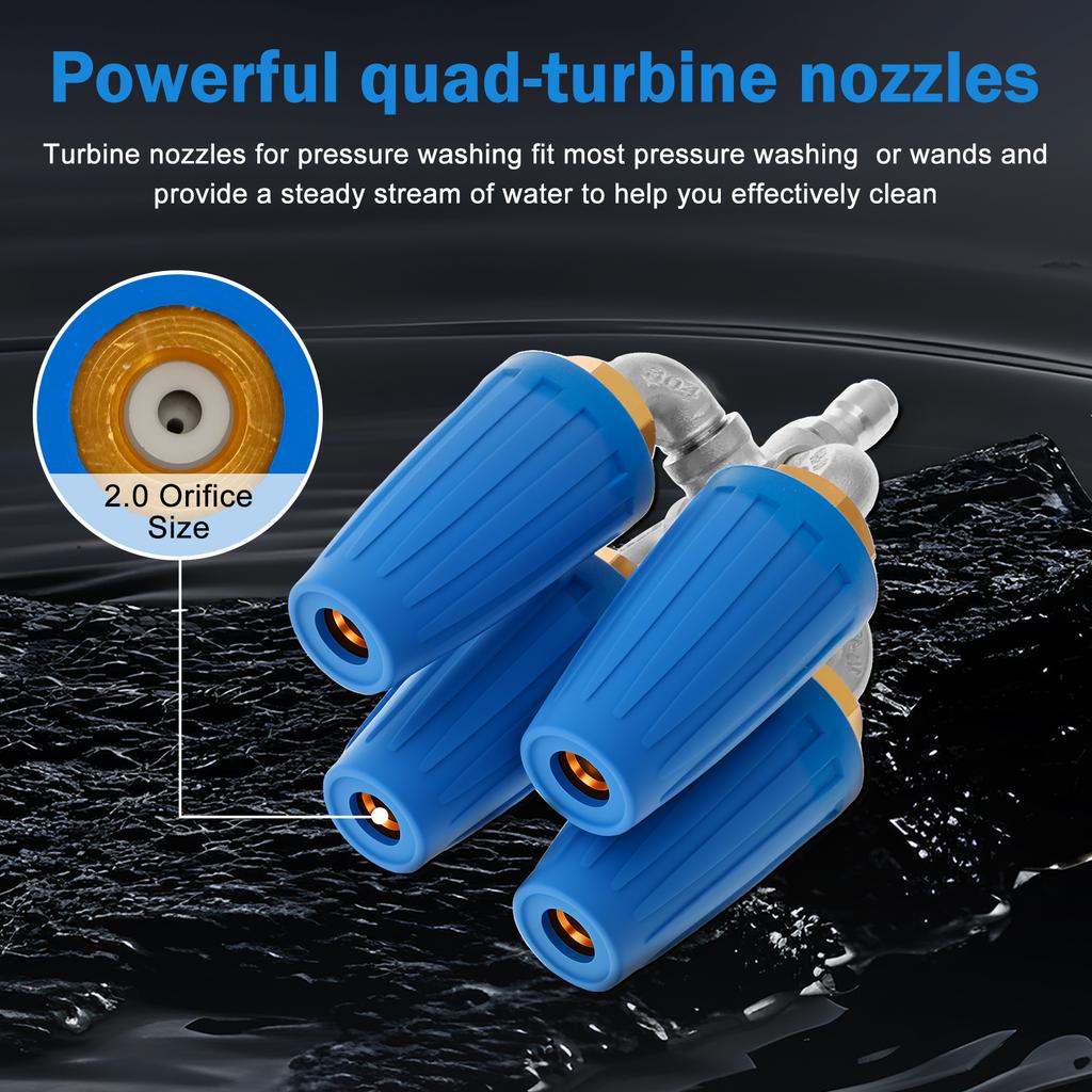 4-in-1 Turbo Nozzle Pressure Washer 2.0 Orifice Quadruple Turbo Nozzle  360° Rotating 1/4" Quick Connector 4000 PSI Tip Turbo