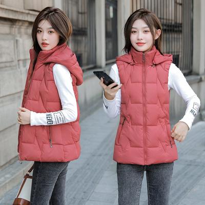 Autumn Winter Women's Solid Color Hooded Vest Slim Fit Thickening Warm Women's Sleeveless Jacket