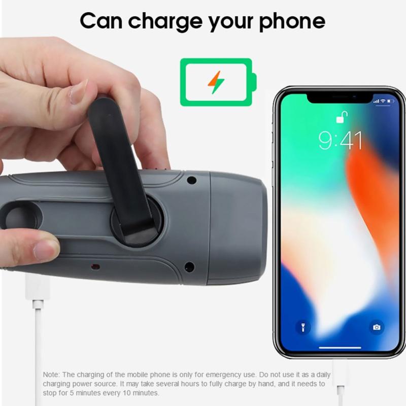 Portable Hand Crank Led Flashlight With Fm Radio Alarm Function Multifunctional Outdoor Emergency