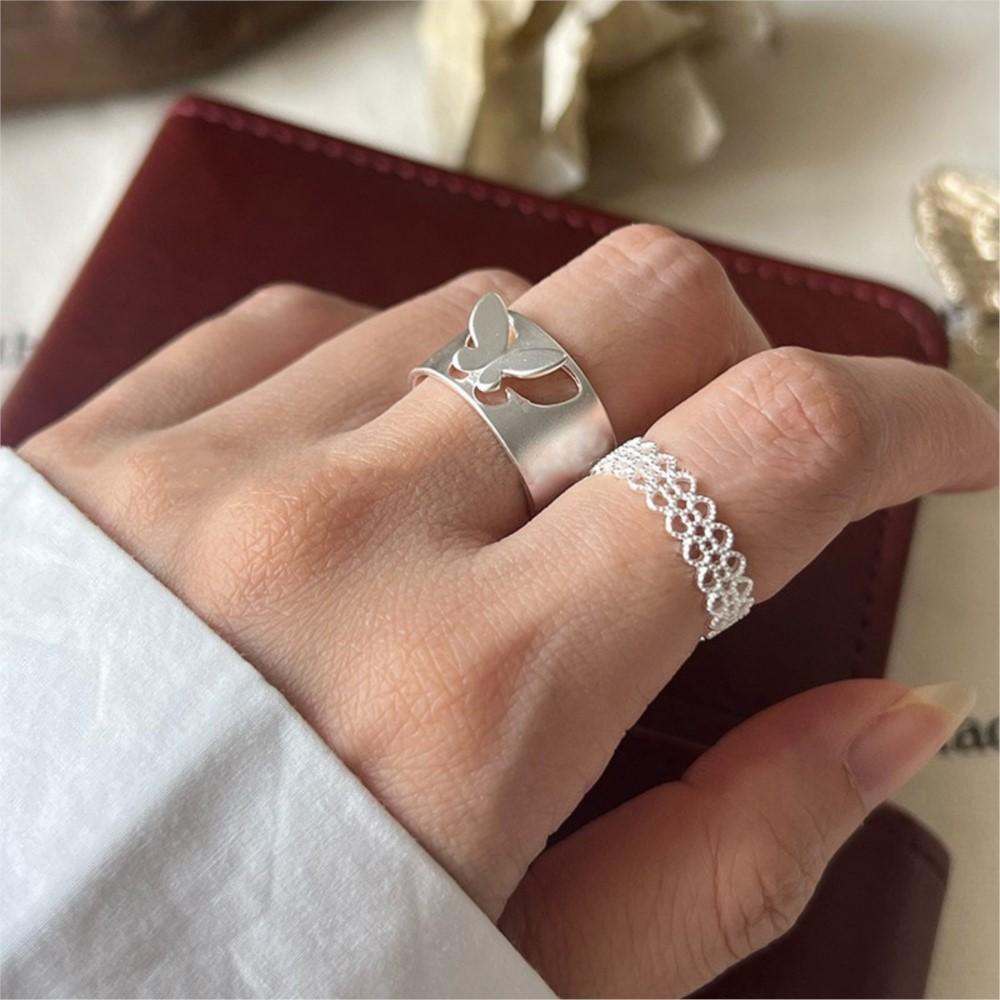 PANJBJ 925 Sterling Silver Butterfly Frosted Wide Rings for Women Couple Minimalist Sweet Jewelry Birthday Gift Wholesale
