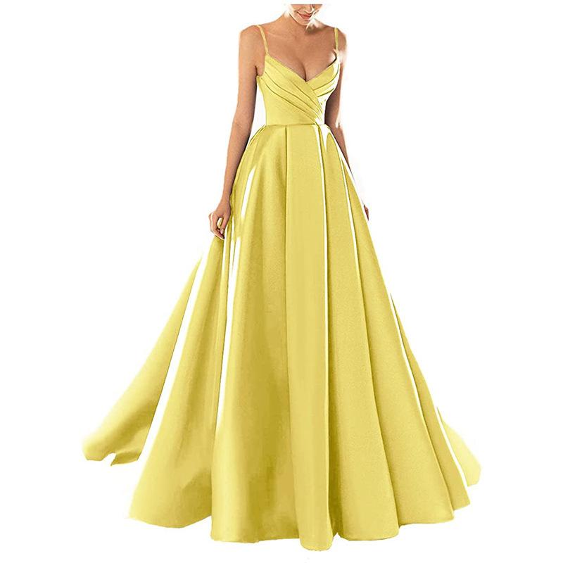Evening Dress European and American New Satin Temperament Long Suspender Banquet Host Suspender Evening Dress