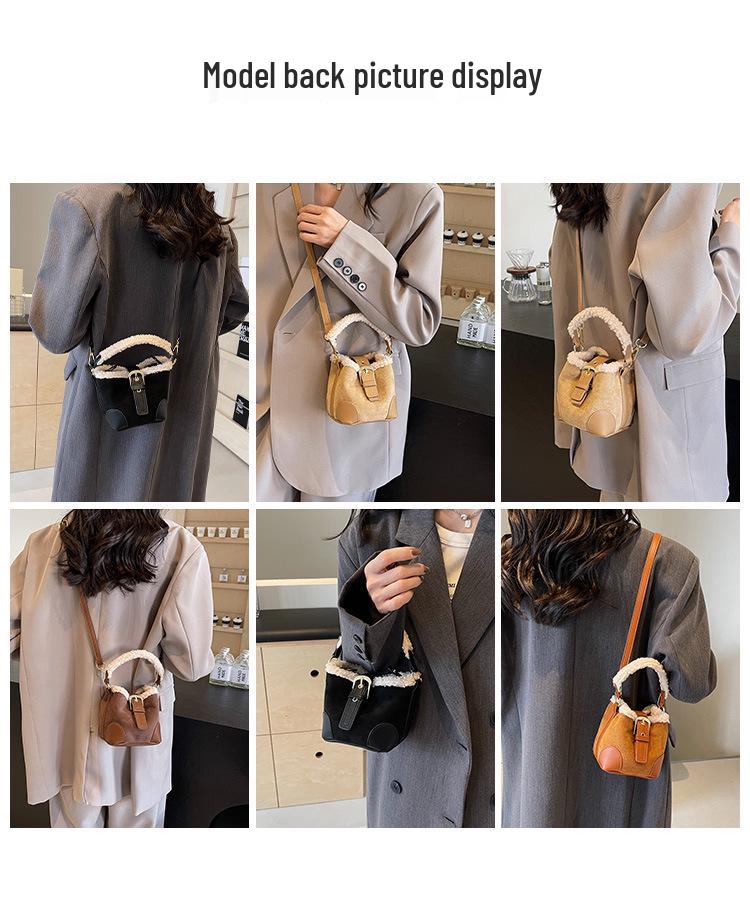 Y2K Retro Plush Crossbody Bucket Bag: Women's Mini Handbag with Frayed Edge, Versatile for Autumn and Winter