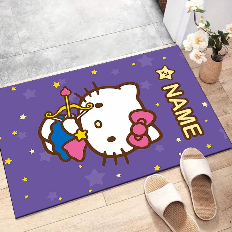 Custom HelloKitty Mat Personalized Name, Polyester Washable Indoor Entryway Rug, Gift for Christmas, Easter, Thanksgiving Day