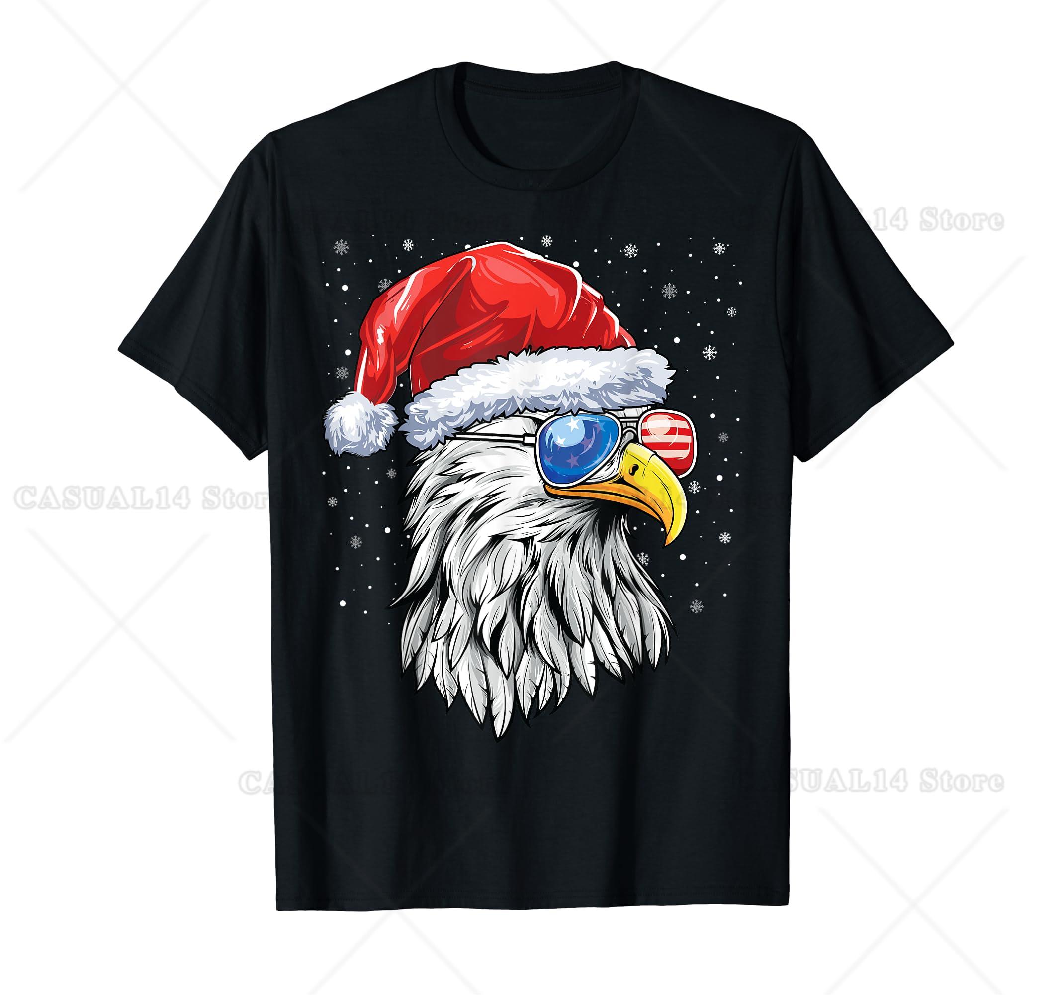 Santa Bald Eagle Shirt Men USA Flag Christmas Patriotic T-Shirt 4XL
