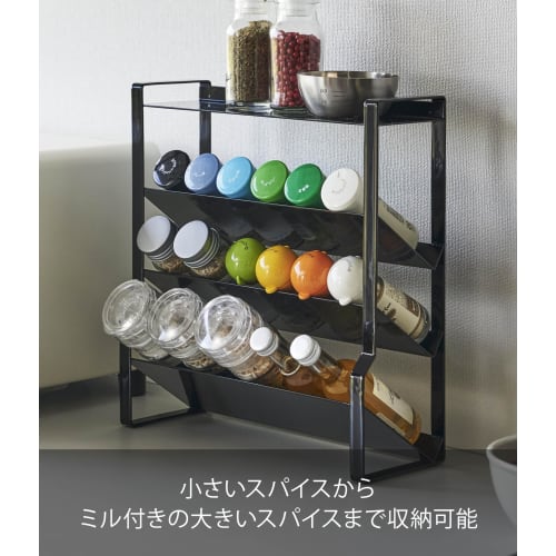 Yamazaki Tower Slim Spice Rack, 4 Tiers, Black, Approx. W24 X D9.5 X H26.7cm, Tower Style, Smooth Access, 8145