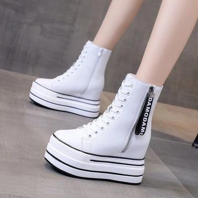 Fashion White Trendy Boots Women High Top Sneakers Platform Zip Ankle Boots Femme Chaussures Femmes Height Increase Outdoor Sports Shoes