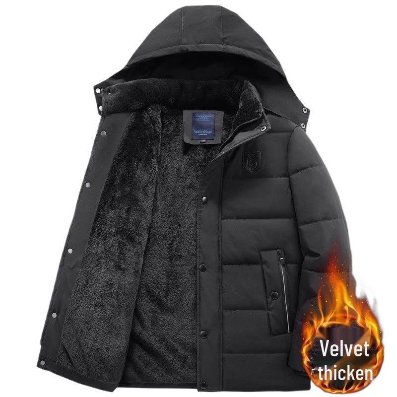 Herren Winter Mittellange Verdickte Baumwolljacke für Mittleren Alters & Ältere mit Zusätzlichem Fleece