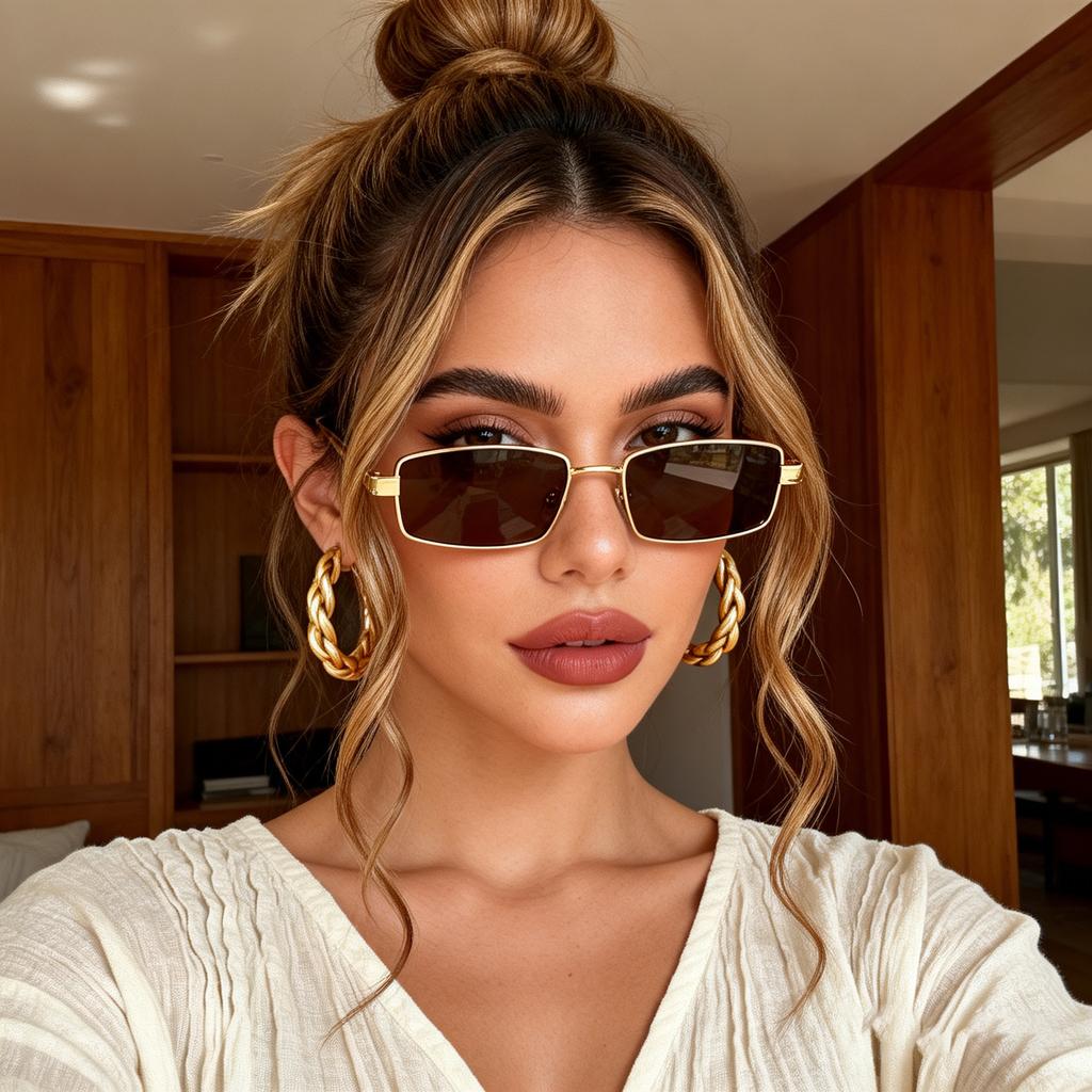 Retro metal box feeling small frame versatile sunglasses Internet celebrity fashion outdoor sunscreen sunglasses advanced sense