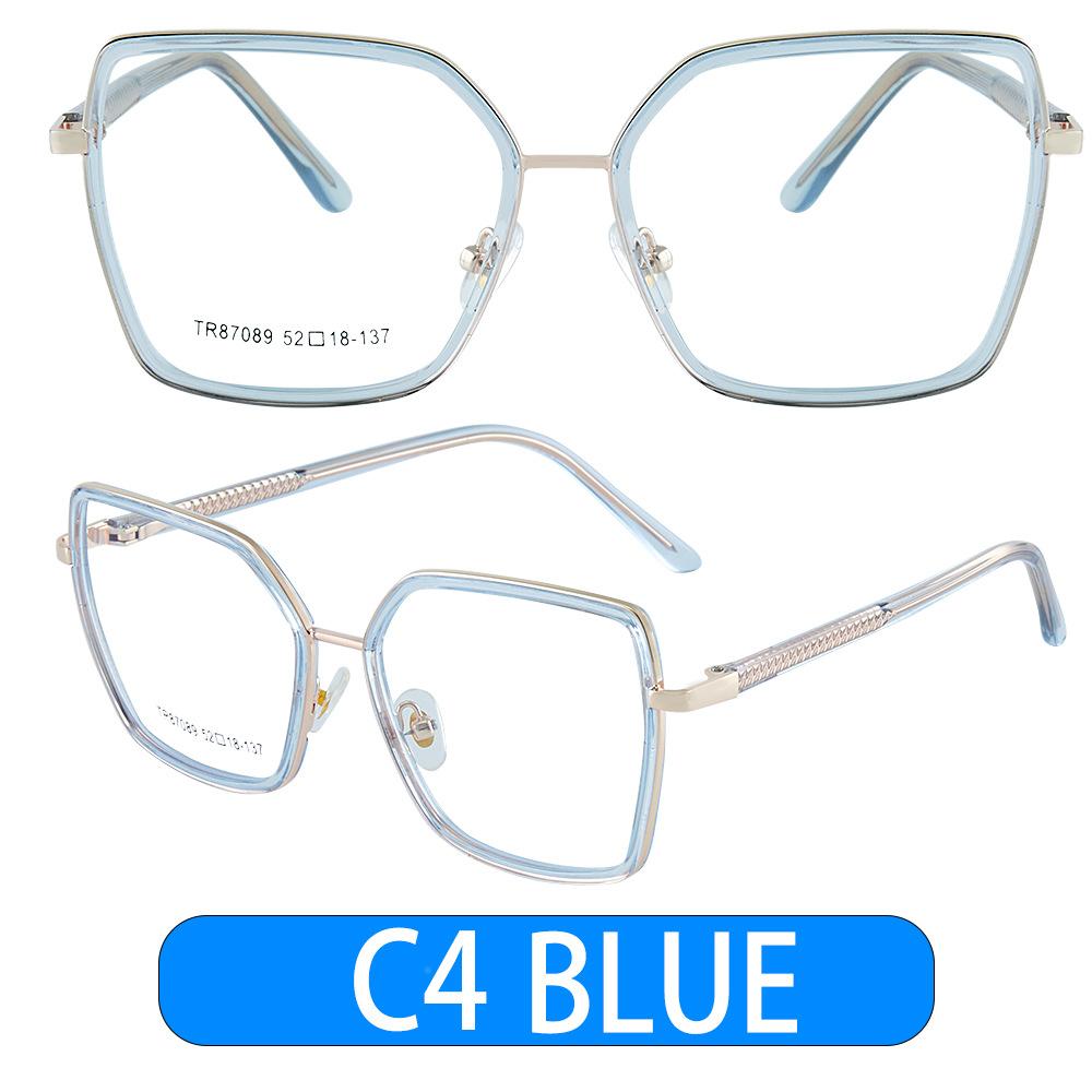 87089 Tr90 Anti-Blue Glasses Square Frame Glasses Frame Metal Spring Foot Full Frame Glasses Flat Glasses