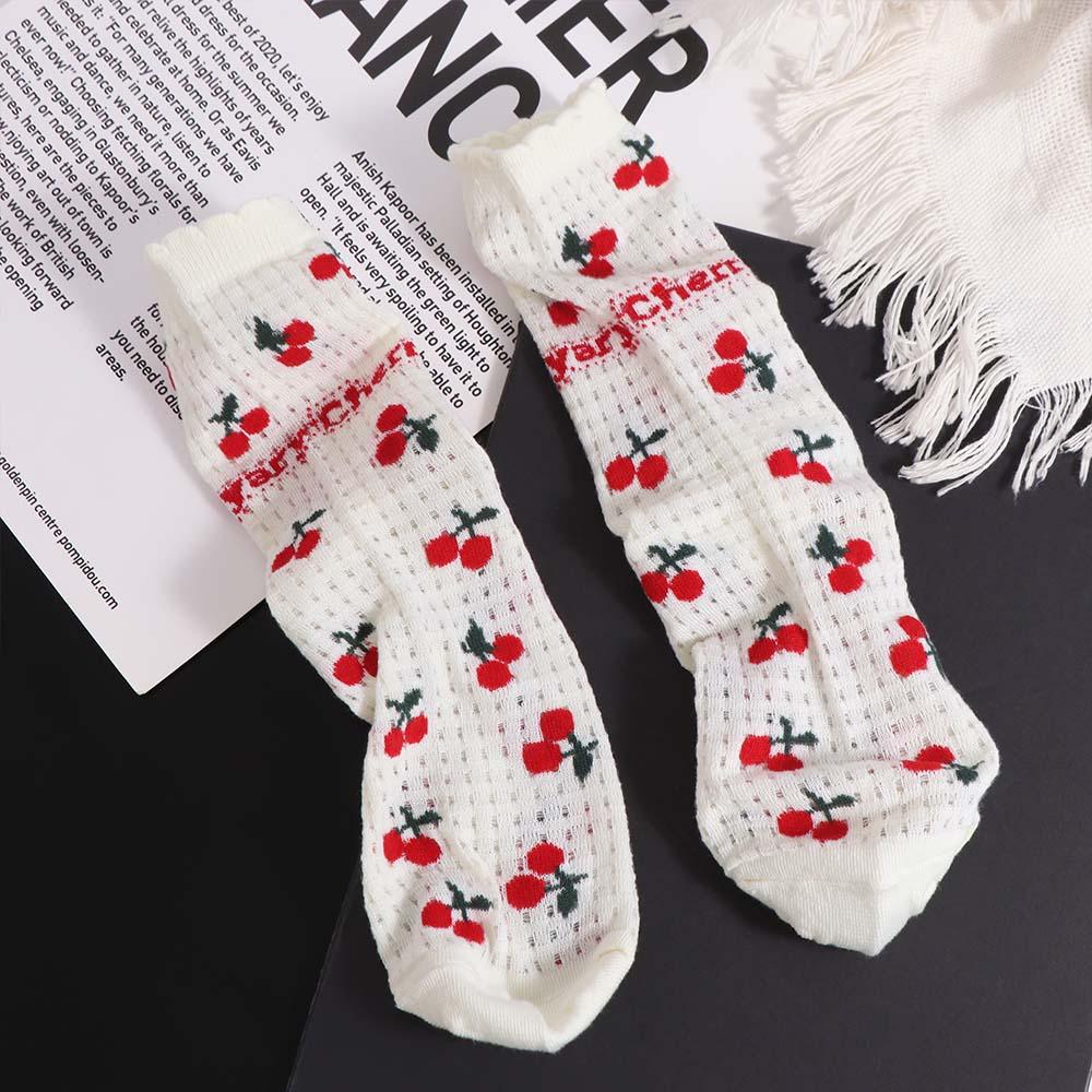 Ruffle Cherry Short Socks Letter Summer Tube Socks Kawaii Mesh Ankle Socks Lady