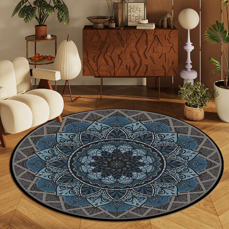 Black Persian Round Carpet for Living Room Bohemian Decoration Bedroom Non-slip Rug Lounge Study Lint-free Washable Chair Mat