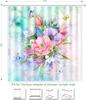 Blumen Duschvorhang, Aquarellblumen Duschvorhang Sommer Blühende Blumen Malerei Duschvorhang Sets Wasserdicht Polyester