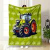 Large Green Tractor Illustration On a Lime-green Background with Patterns. for All Seasons Blanket Lunch Break Throw Gift