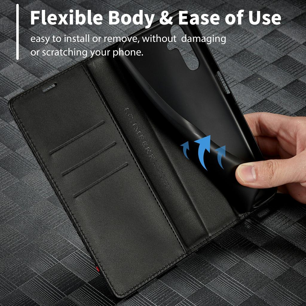 LC.IMEEKE for Samsung Galaxy A14 4G/5G Carbon Fiber Texture Anti-drop Phone Case Leather Wallet Stand Phone Cover