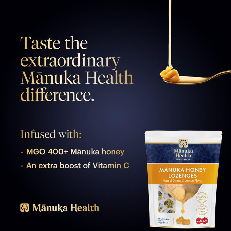 Manuka Honey Lozenges, Natural Ginger & Lemon, MGO 400+, 58 Lozenges