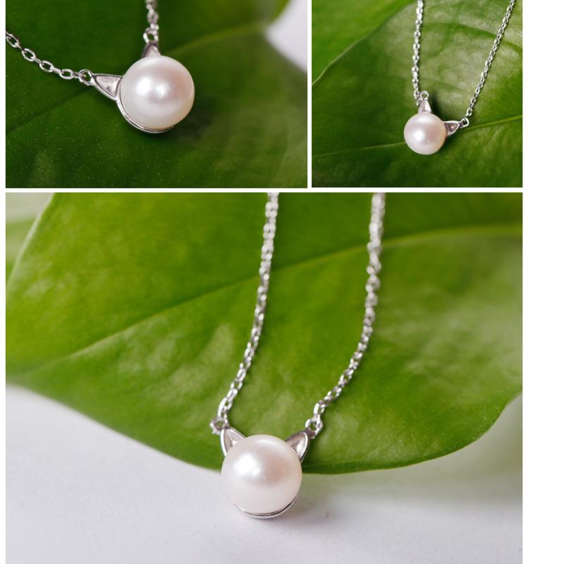 BELLA BOX Korean Fashion Copper Plated Silver Sen Tie Sweet Earrings Natural Freshwater Pearl Cat Cute Kitten Necklace Earrings Set