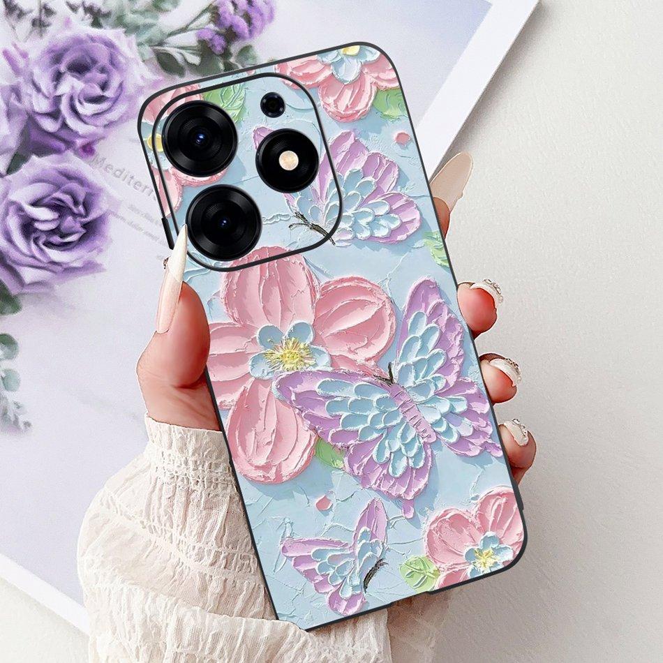 For Tecno Spark 10 Pro Phone Case Spark 10Pro 4G KI7 Elegant Floral Cat Printing Soft Silicone TPU Cases