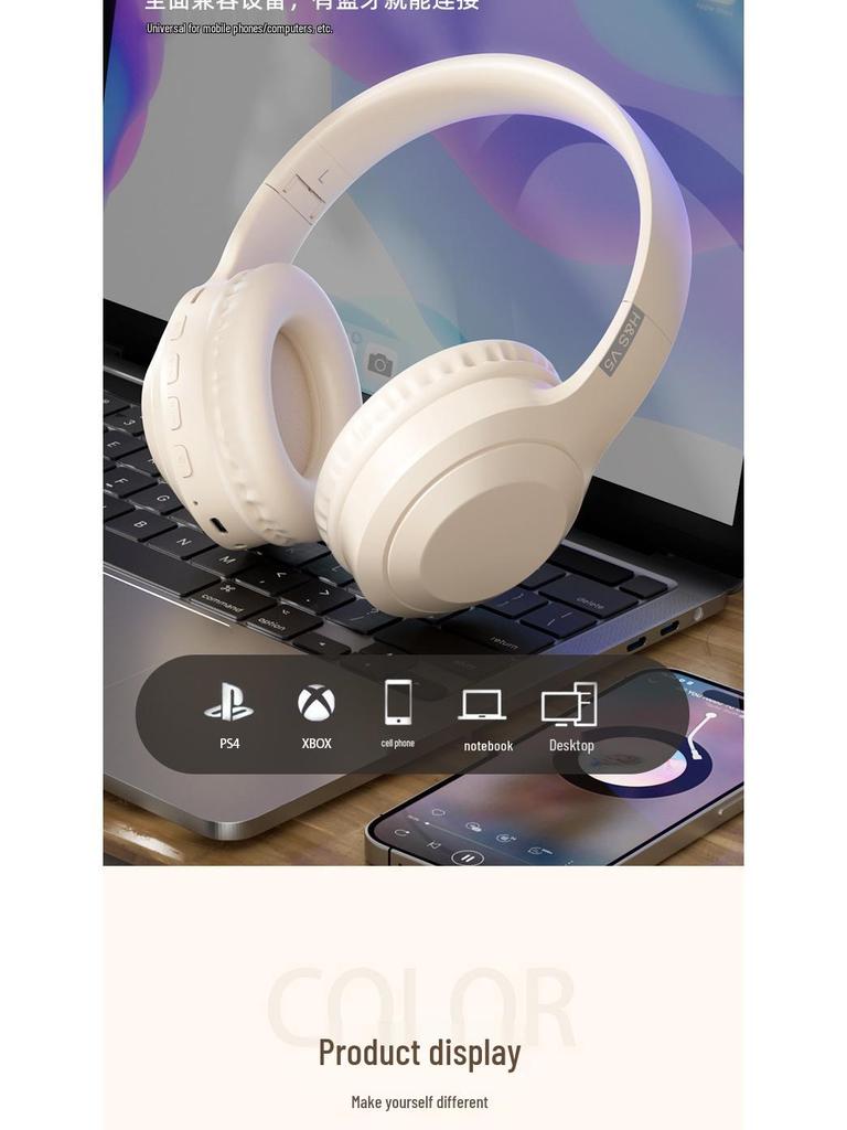 V5 Bluetooth 5.3 Over-Ear Headphones: Wireless/Wired with Microphone, Card Slot, Music & Gaming Compatibility