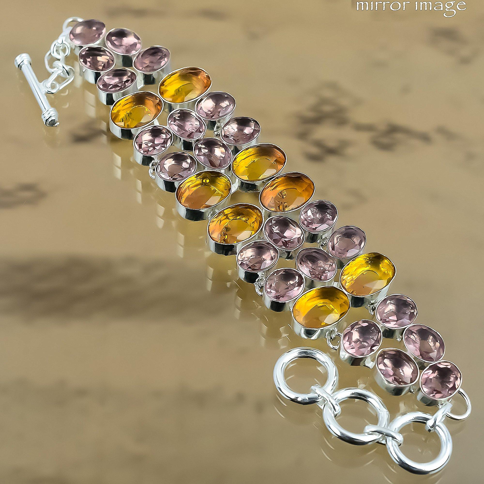 

Gift For Her 925 Silver Natural Citrine Gemstone Chain Adjustable Bracelet Adjustable