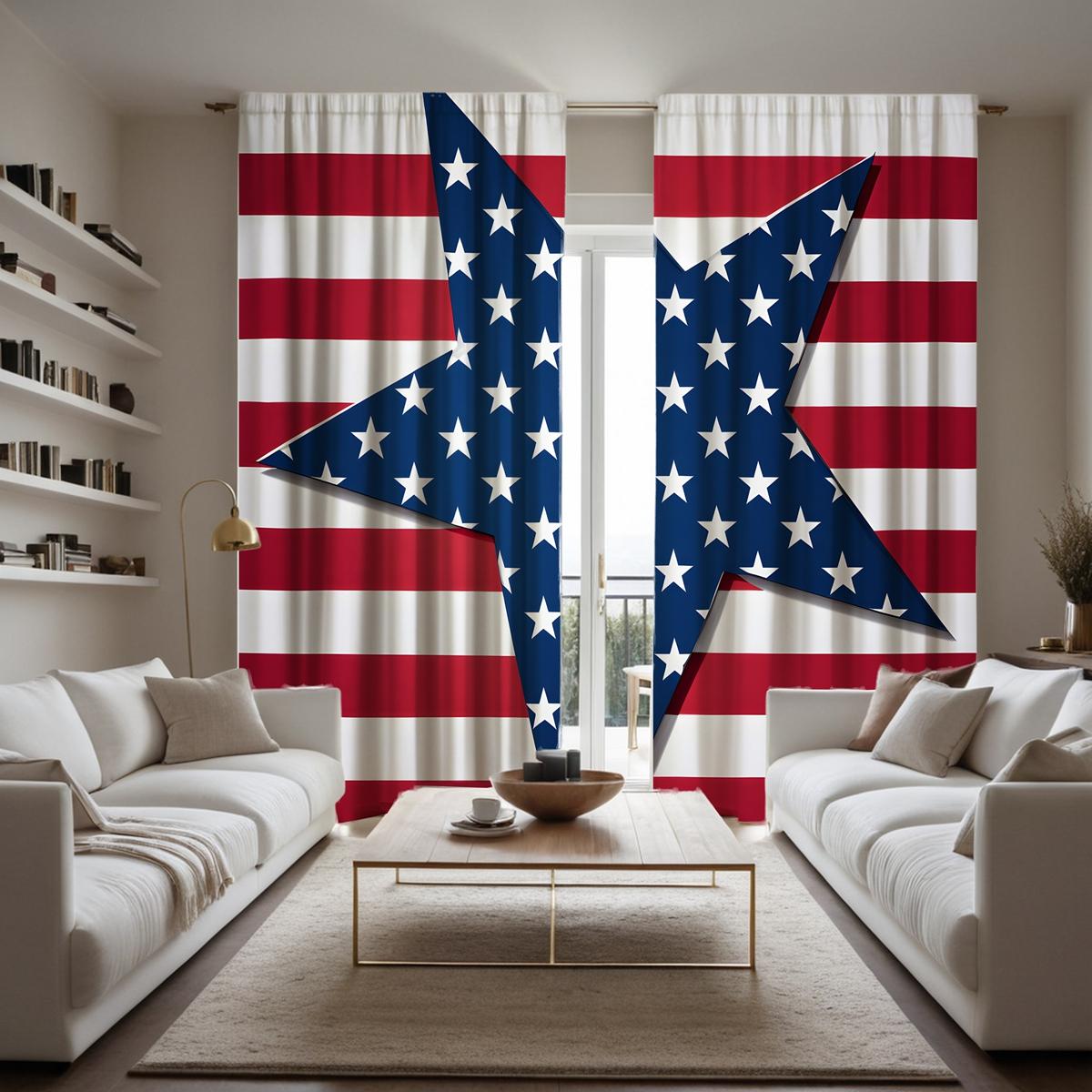 

2 шт. HD День независимости пятиконечная звезда полосатый флаг декоративная занавеска красный галстук цифровая печать занавеска украшение дома st W52H63inchW132H160cm