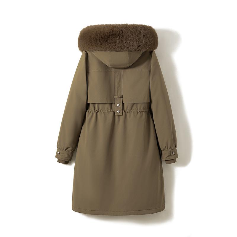 New Fur Integrated Cotton Jacket for Women Mid-length Thickened Winter Outdoor Park Overcoat Coat