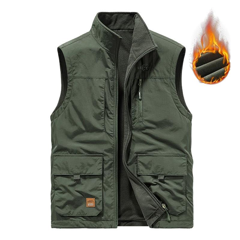 Men's Leisure Vest Solid Color Tooling Style Waistcoat Thin Fishing Hiking Multi-Pocket Casual Loose Vest for Men