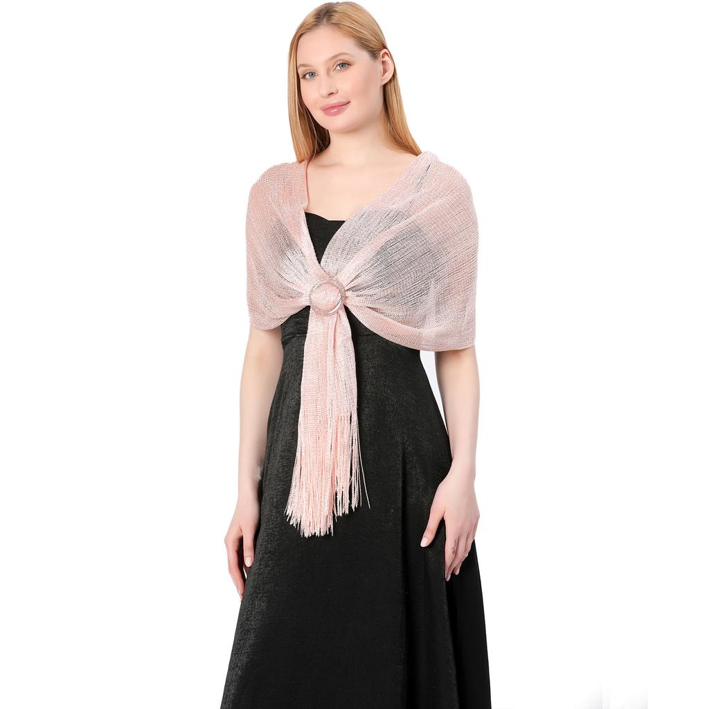 Sparkling Metallic Scarf With Buckle Women'S Evening Party Shawl Gold Silver Shiny Shawls For Bridal Bridesmaid Wedding Wraps