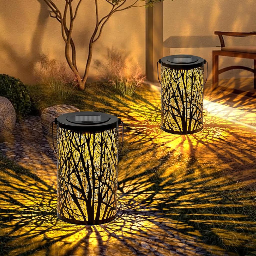 Large Solar Lanterns Outdoor Waterproof, 2 Pack Hanging Solar Lanterns, LED Tree Outdoor Lantern for Metal, Waterproof Lantern for Patio Porch