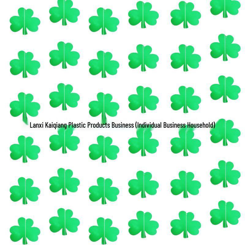 

St. Patrick s Day Shamrock & Clover Decoration Set: String Flags, Paper Fans, Honeycomb, Burlap Pull Flags. 1 string with 6 large shamrocks