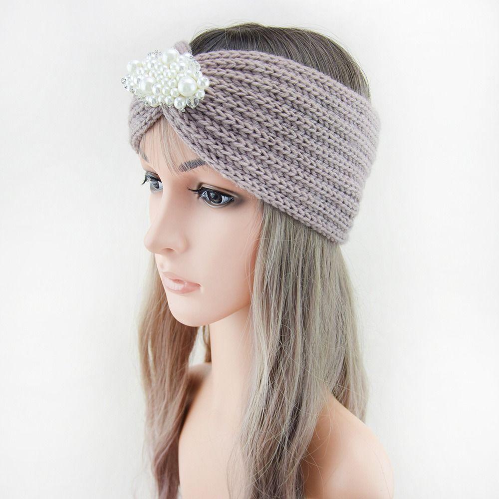 Căști de urechi cu perle Croșetat Tricotat Turban Bandană Lățime Bandă de Păr Benzi de cap Tricotate