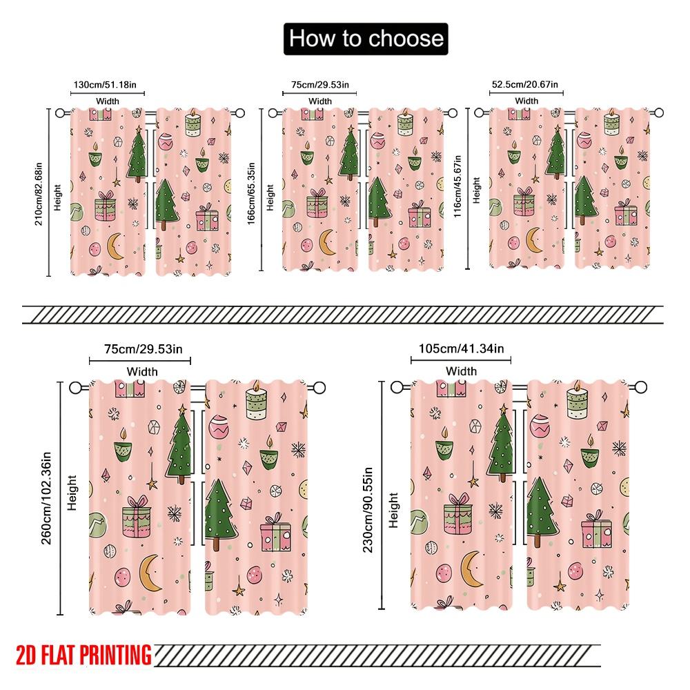 2pcs,2D Plane Printing Light Filtering Curtains Christmas Ornament Versatile Fabric (without Rod) Decorations Inside Use for