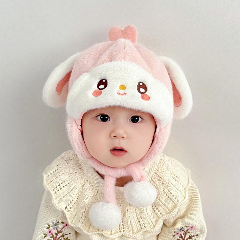 Winter infant face protection knitted hat windproof and warm ear protection hat fleece thickened male and female treasure cute plush hat